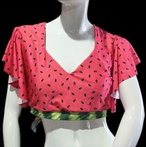 Pink Watermelon Print Bathing Suit Top